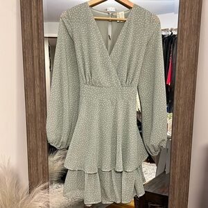 Mint green polkadot dress with ruffles long sleeve